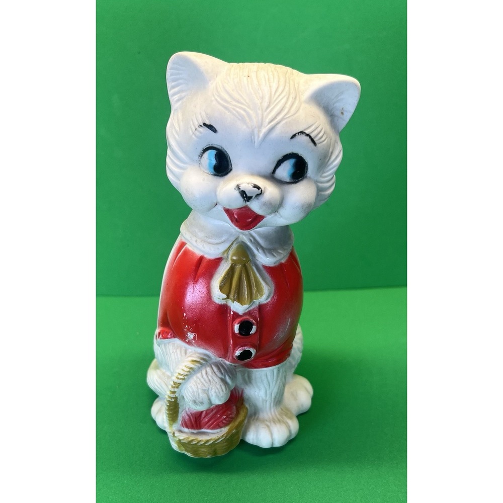 Vintage 1966 Kitty Cat With Basket And Ascot  AJC  Squeak Toy Works‎